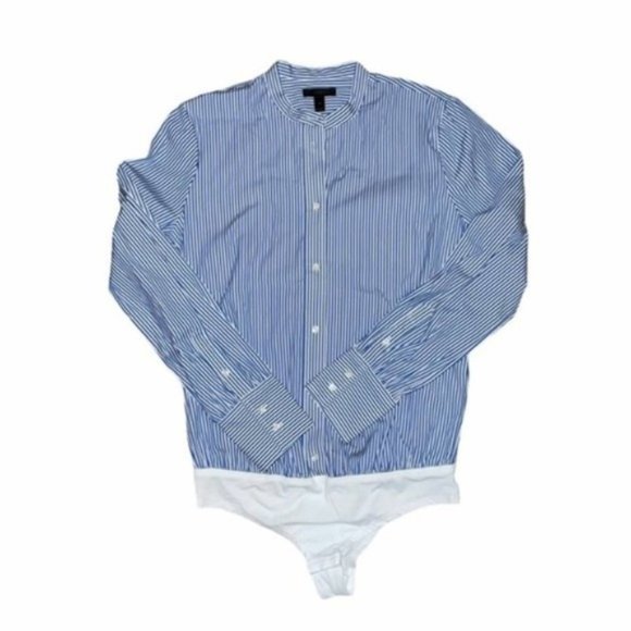 📁 J.Crew Perfect Button Down Shirt Stretch Bodysuit French Blue Stripe - Picture 4 of 10